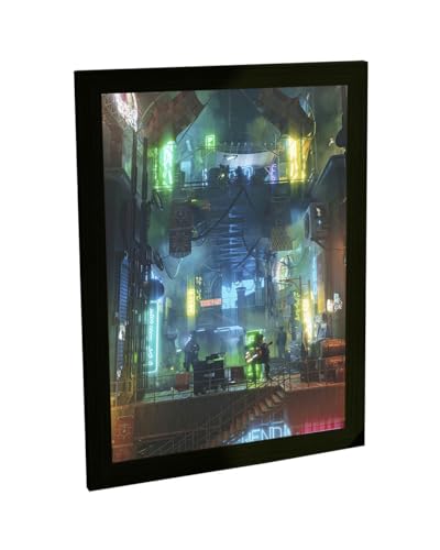 Quadro Decorativo Cidade Cyberpunk Neon Verde Decoração Geek