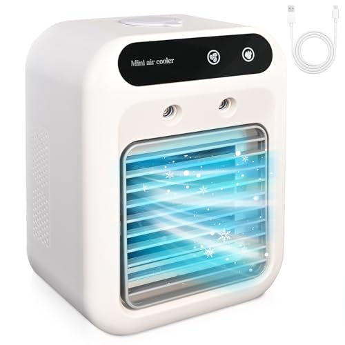 Portable Air Conditioners, Evaporative Air Cooler with 2 Wind Speeds & 2 Cool Mists, Rechargeable Personal Mini Air Conditioner with 3 Timers, Portable Ac Unit Fan for Home Room Camping Car Office RV
