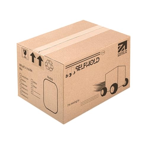 SelfHold 5x Cardboard Moving House Boxes Large 60cm x 30cm x 20cm (24 x 12 x 8) Strong Packing Boxes for Moving House with Printed Room List Organization | Made in Britain