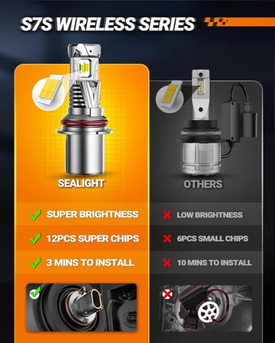 Image of SEALIGHT Brightest 9007 Bulbs 60000LM for ATVs & Powersports, 2024 Version, 60000LM Brighteness S7S Wireless HB5 Fog Lights 10 Years Lifespan Powersports Accessory Lights- Pack of 2