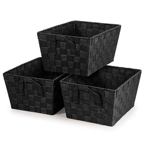EHC Storage Baskets set of 3, Storage baskets for shelves, Storage Boxes Storage Organiser Hamper Basket, Black