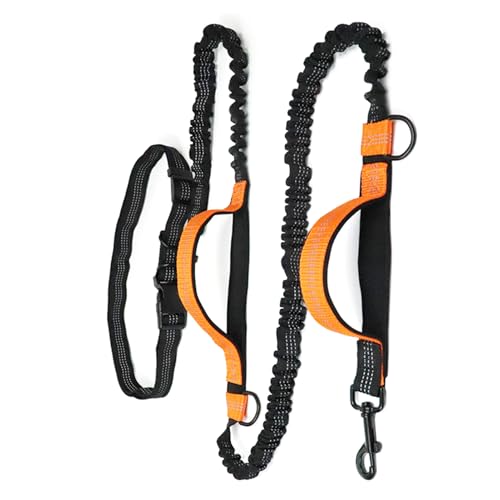 Waist Leash for Dog Walking, Dog Leash Waist Belt Adjustable Nylon with Reflective Stitches Running Leash for Dogs for Comfortable Running Jogging Walking (Orange)