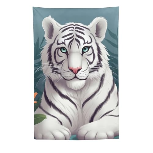 Tapisserie murale tigre blanc pour habiller un grand mur vide avec un poster amusant