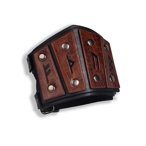Medieval Viking Runes Faux Leather Cuff Bracelet Nordic Buckle Fastening Wristband For Cosplay