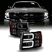 For 2007-13 Chevy Silverado 1500 | 2007-14 2500HD 3500HD LED C-Shape Tube Black Smoked Projector Headlights Pair Set