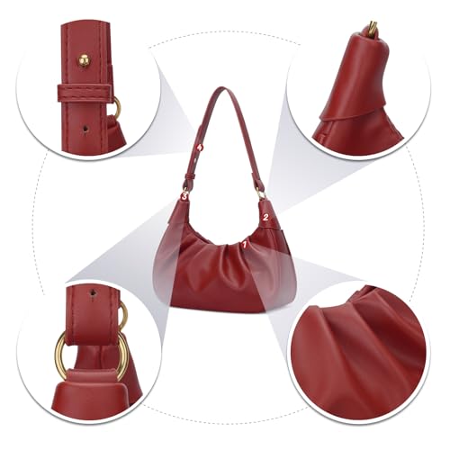 Image of KKXIU Shoulder Bag Crescent Handbag Ruched Purse Underarm Bag Mini Hobo for Women