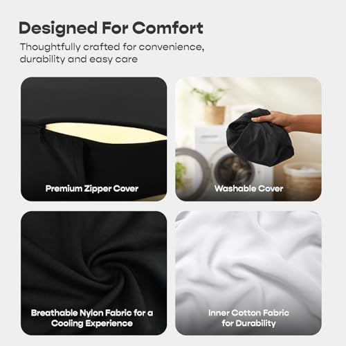 Image of SleepyCat Wedge Pillow | Back Leg Elevation Support | High-Density Memory Foam | Acid Reflux Snoring Relief | Dual Side Pockets | Washable Cover | Recovery Comfort Support | Black