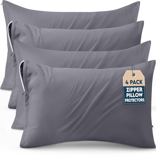 Utopia Bedding 4 Pack Pillow Protectors with Zipper Queen Size, Soft Brushed Microfiber Fabric Pillow Cases, Shrinkage and Fade Resistant Pillow Covers (Grey)
