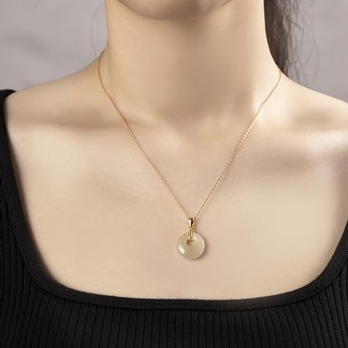 Lucky Four Leaf Clover Jade Silver necklace Jewelry for Women Handmade Genuine Hetian Jade 14K Gold Plated 925 Sterling Silver Simple Classic Style Bring Good Fortune Great Gift for Her2