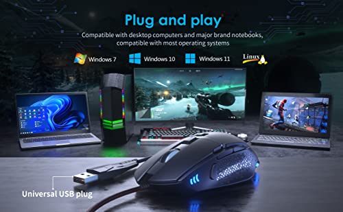Image of CYD C309 Wired Gaming Mouse, RGB Gaming Mouse with Side Buttons, High-Precision Adjustable 12800 DPI, Adjustable Weights, 6 Programmable Buttons, Gaming Mice Ergonomic Computer Mouse (C303-12800 DPI)