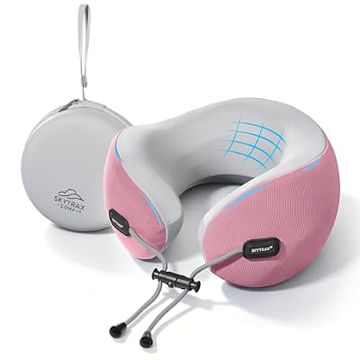 Premium Travel Neck Pillow Cooling Ice Silk Memory Foam Cervical Pillow for Airplane & Long Flights, Ergonomic Neck Support for Sleeping & Pain Relief, Washable Cover, Compact Carry Case (Pink)