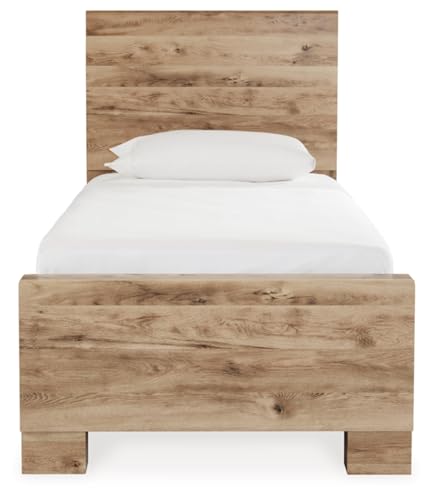 Image of Signature Design by Ashley Hyanna Twin Panel Bed with Storage Drawers | Bed frame with storage, Golden rustic replicated oak finish, 4 built-in track drawers, No box spring required
