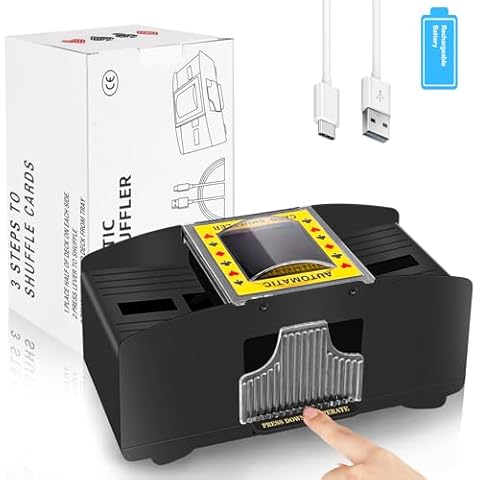 Powerole 2/1 Automatic Card shuffler,Automatic Shuffling Machine,2000mA Rechargeable Battery Operated C-Type Cable Electric Card Shuffling,for Playing Card Games Such as UNO,Blackjack,Texas Hold'em Cover