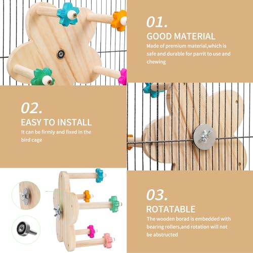 FrgKbTm Bird Toy Rotating Perch Toy, Wooden Parrots Ferris Wheel Toy with Perches, Hanging Bird Stand Cage Accessories for Parakeet Parrot, Cockatiel, Budgerigar,Conure, Lovebirds - Thumbnail 6