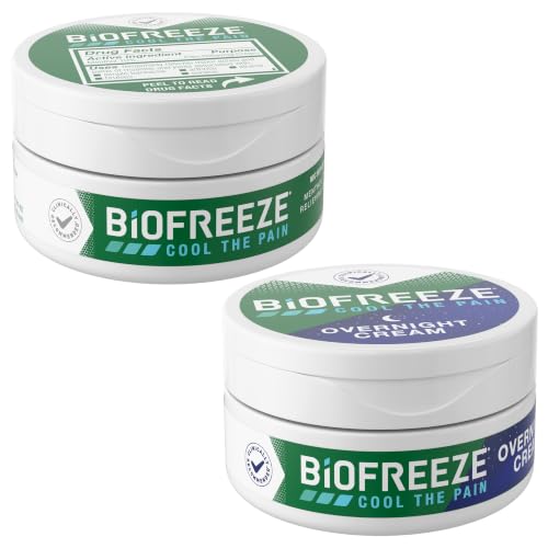 Biofreeze Pain Relief Cream + Overnight Cream for Knee, Neck, Hip, Joint, Shoulder, & Simple Backache, Arthritis Pain Reliever, Sore Muscle Relief, Cooling Menthol Pain Cream, 3 Oz