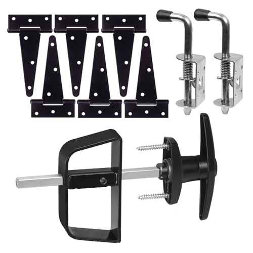 Double Door Shed Hardware Kit - Complete with Hinges, Latches, and 7-1/2" T-Handle Lock - Includes Window and Door/Window Hinge Set, for Gates, playrooms