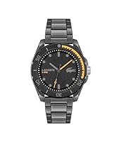 Lacoste Men's 2011288 Ionic Plated Grey Steel Quartz Watch, Black, 44MM