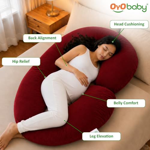 Image of OYO BABY C Shaped Pregnancy Pillow for Sleeping, Maternity Pillow for Pregnant Women with Washable Premium Velvet Cover (Maroon)