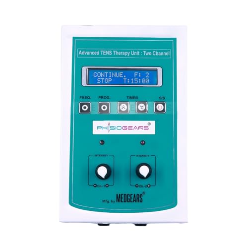 Physiogears 2 Channel LCD Display Tens Physiotherapy Portable Nerve Stimulator Electrotherapy Physiotherapy Machine with One Year Warranty Pain Relief Device With Sticky Pads