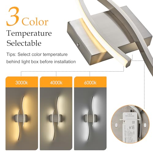 Image of KARTOOSH Hardwired Brushed Nickel Vanity Lights for Bathroom | 1 Pack 23.6 in LED Vanity Light, 3CCT Dimmable, Waterproof Rustproof, Hardwired Wall Mount for Bathroom Mirror Sides