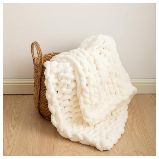 LiBcmlian Cream Chunky Knit Blanket Throw 40"x40" Luxury Chenille Yarn Knitted Blanket Tight Braided Thick Cable Knit Throw Blanket for Couch Bed Sofa