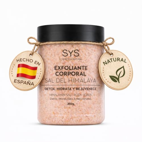 SYS Exfoliante Corporal Natural | Sal Rosa del Himalaya 350 g | Aceites de Rosa Mosqueta y Aguacate | Elimina Células Muertas e Impurezas | Piel Suave y Firme | Vegano | Fabricado en España