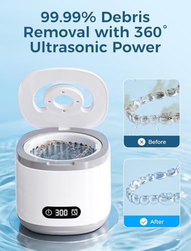 Estefanlo Ultrasonic Retainer Cleaner, 45kHz Retainer Cleaner Machine with LED Digital Auto Timer, 200ML Ultrasonic Cleaner wiht 3 Retainer Cleaner Modes for Denture, Aligner, Mouth Guard,Night Guard