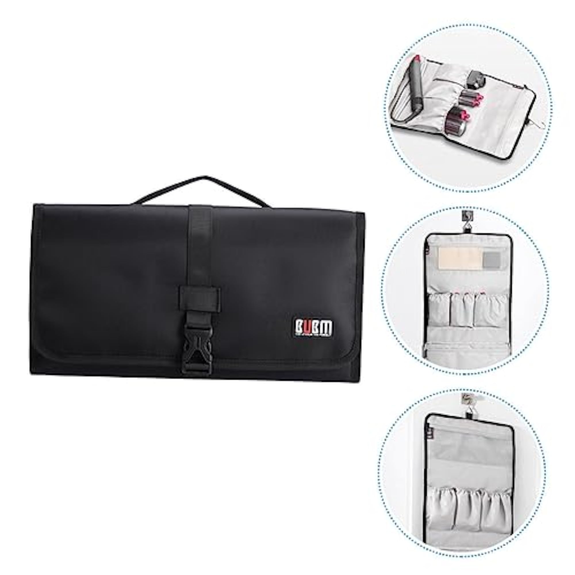 Foldable Travel Toiletry Bag with Hook for Hair Styling