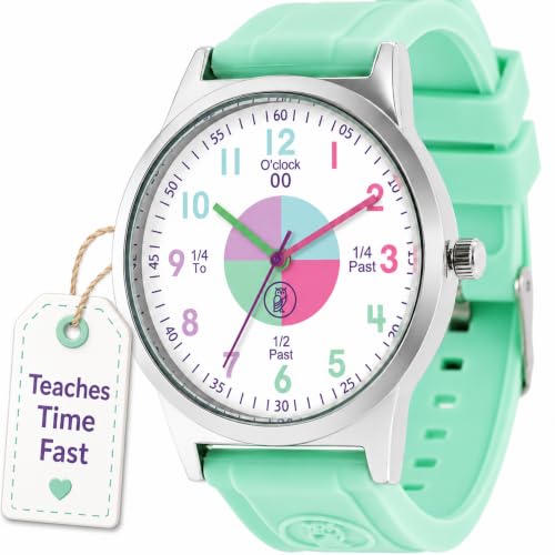 Kids Analog Watch for Boys Girls, Light Green, Learn to Tell Time, Gift