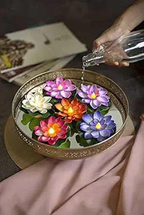Artistic India (4 Pcs Water Floating Smokeless Lotus Flowers Sensor Led Tea Light CandlesUnbreakable for Outdoor and Indoor Festival Decoration (4)
