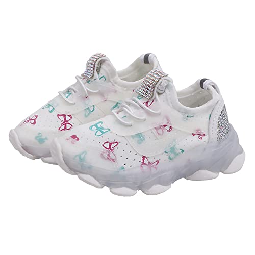 sfdgfhyf Little Kid Nonslip Shoes Children's Sneakers Butterfly Print LED Light Shoes Daddy Shoes Lacing Breathable Soft