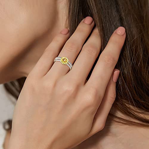 Sunflower Ring for Women Sterling Silver Cubic Zirconial Sterling Silver You are My Sunshine Band Rings for Women3