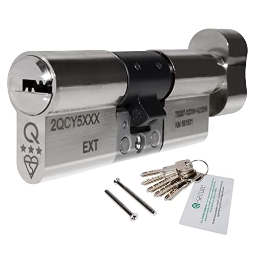 Nickel, 40/50 (90mm) greenteQ Orion TS007 3-Star Anti-Snap Thumbturn Euro Cylinder Twist Lock Door Barrel