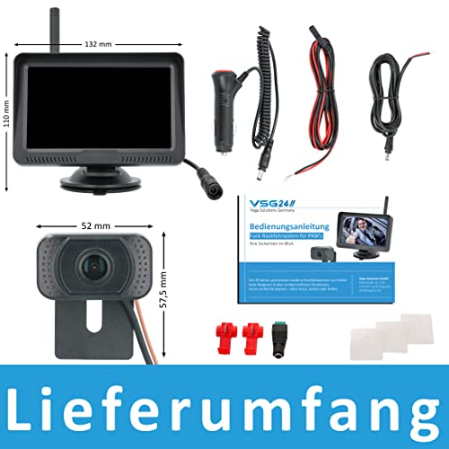 VSG24 5“ HD Funk Rückfahrsystem Premium ONE für PKW, KFZ Set kabellos inkl. Rückfahrkamera +...
