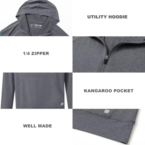 M MAELREG Mens Hoodie Pullover Performance Dry Fit Lightweight Quarter Zip Workout Sport Golf Hooded Sweatshirt Men Black Grey Heather — view 5