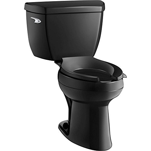 Kohler K-3493-7 Highline Classic Pressure Lite Comfort Height Elongated 1.4 gpf Toilet with Left-Hand Trip Lever, Less Seat, Black Black