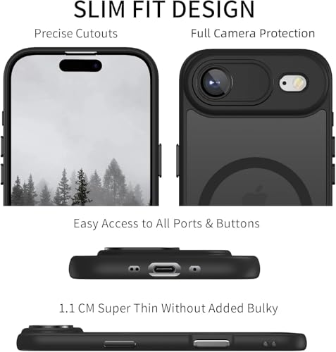 Image of Elzzi Magnetic Magsafe for iPhone 17 Air Case, Upgraded [Full Camera Protection] [Compatible with Magsafe] [Translucent Matte] Shockproof Protective Phone Case for Men & Women - Black