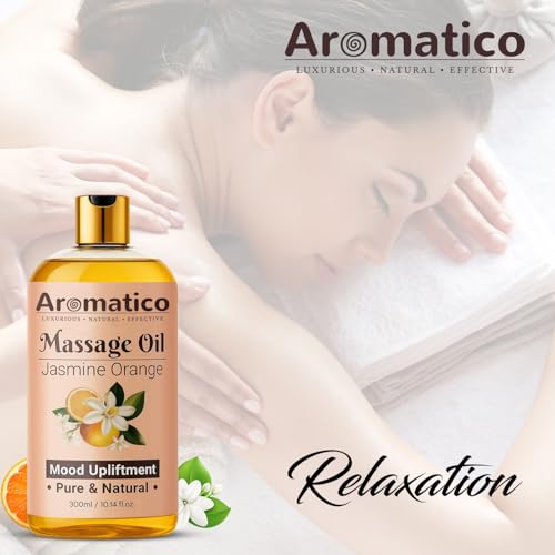 Image of AROMATICO Jasmine Orange Massage Oil. Soothing Aromatherapy Body Oil with Sweet Citrus & Floral Notes. Relaxing, Spa-Quality Formula for Stress Relief & Skin Hydration - 300ml