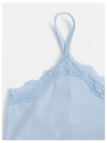 Image of SOLY HUX Girl's Lace Trim Camisoles Ribbed Spaghetti Strap Crop Tank Tops | Sleeveless, Teen Girl Top, Summer Top
