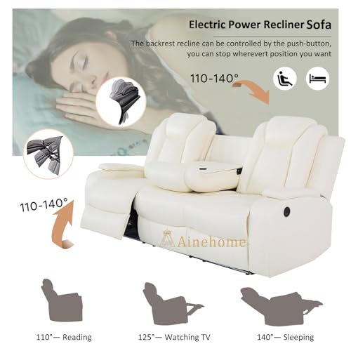 Sillón reclinable piel crema con 3 asientos miniatura 4