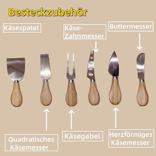 Bambus Käsebrett Set 42 x 32 x 4,5 cm mit Messern & Gewürzplatten – Bild 3