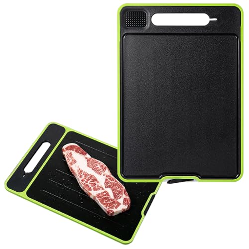 Tabla de Cortar de Doble Cara con Bandeja Integrada para Descongelar Carnes, Pulidor de Cuchillos y Zona de Rallado, Tabla 4 en 1 para Preparación de Alimentos Congelados | Tabla para Descongelar y Picar miniatura 1