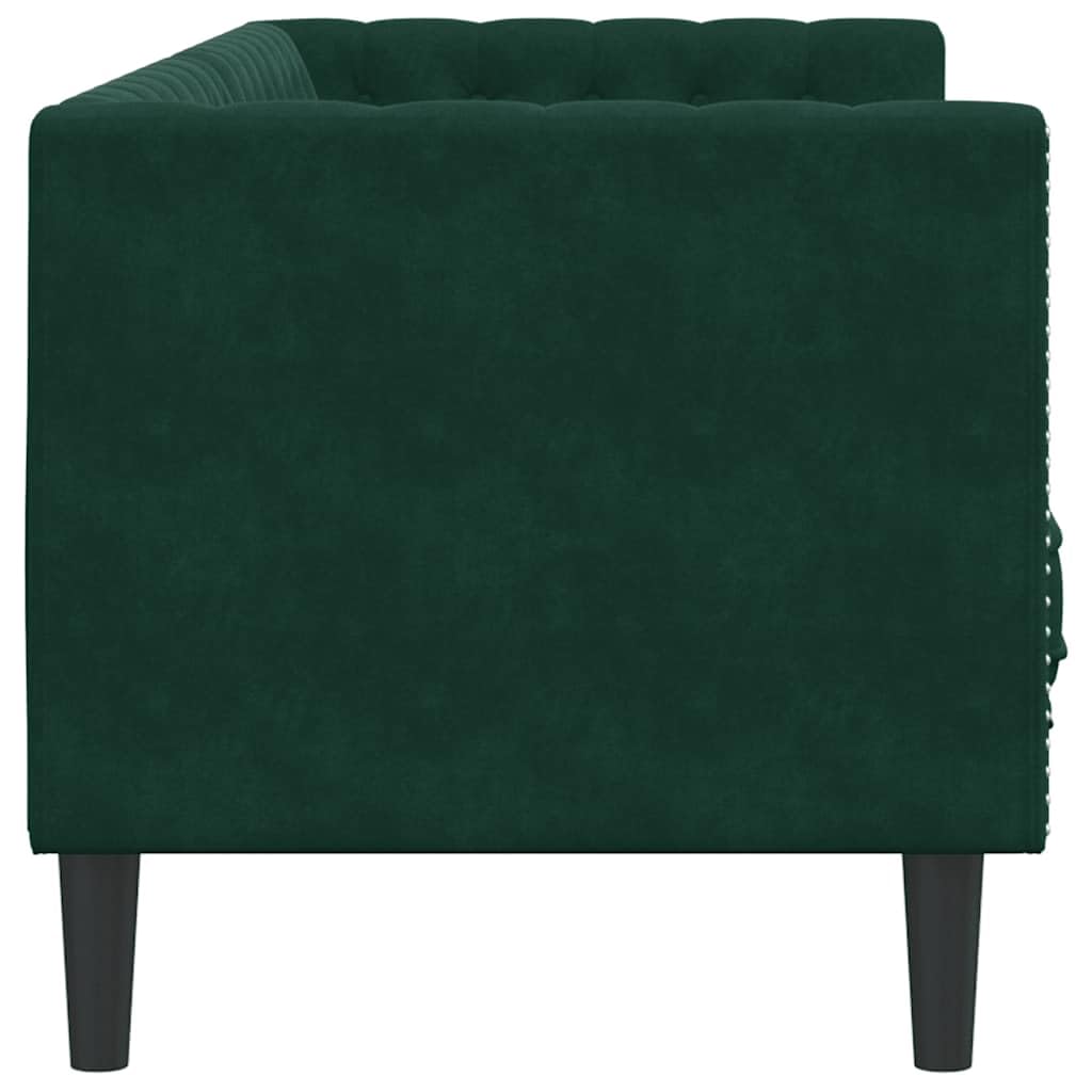vidaXL Sofa Chesterfield z wałkami, 3-osobowa, ciemnozielona, aksamit