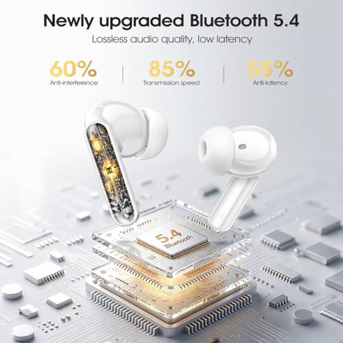 Wireless Earbuds, Bluetooth 5.4 Headphones with 4 Noise Cancelling Mic, 46H In-Ear Buds with 3D Bass Stereo Sound, Small Ears, LED Display, Calls Sports Workout, IPX7 Earphones for Android iOS, White by OWMSIC - Used condition - Image 3