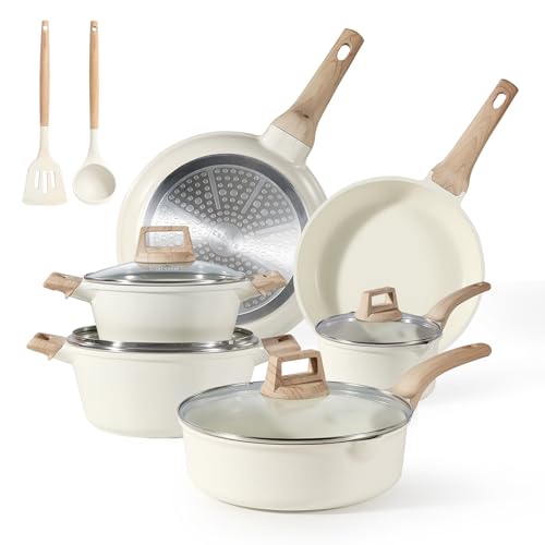 CAROTE Nonstick Pots and Pans Set, Granite Kitchen Cookware Sets, Non Stick Natural Stone Cooking Set with Frying Pans,Suitable for All Stoves Include Induction (12 PCS)