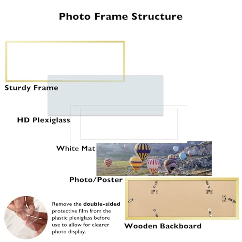 Image of JCJMY 10x30 Picture Frame with 8x24 Mat, Display Photo 8x24 with Mat or 10 x 30 Without Mat, Wall Hanging Large 10 by 30 Poster Frame with Plexiglass, Gold