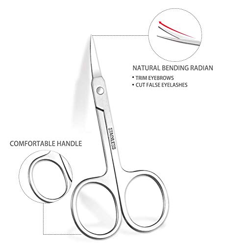 Eyebrow Scissors And Three Eyebrow Brushs, Beard And Nose Trimming Scissors Eyelash With Curved Craft Stainless Steel Scissors #TOP1