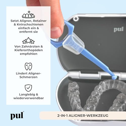 PUL 2-in-1 Clear Aligner Kauwerkzeug und Entfernungswerkzeug – Blau | Kombination aus Kauwerkzeug und Entferner | Hygienisches, wiederverwendbares, BPA-freies Dentalzubehör für Invisalign