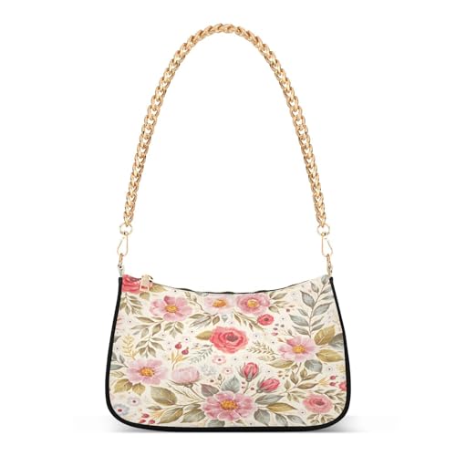 Image of Shoulder Bags for Women Flower Floral Hobo Tote Handbag Small Clutch Purse with Zipper Closure