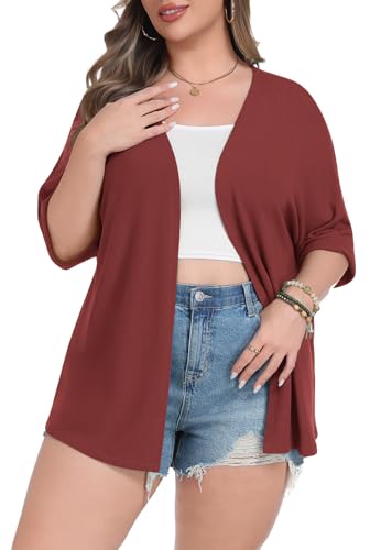 Image of Lastshe Womens Plus Size Cardigan Short Sleeve Lightweight Loose Cover Ups Open Front Sweaters Summer Cardigan